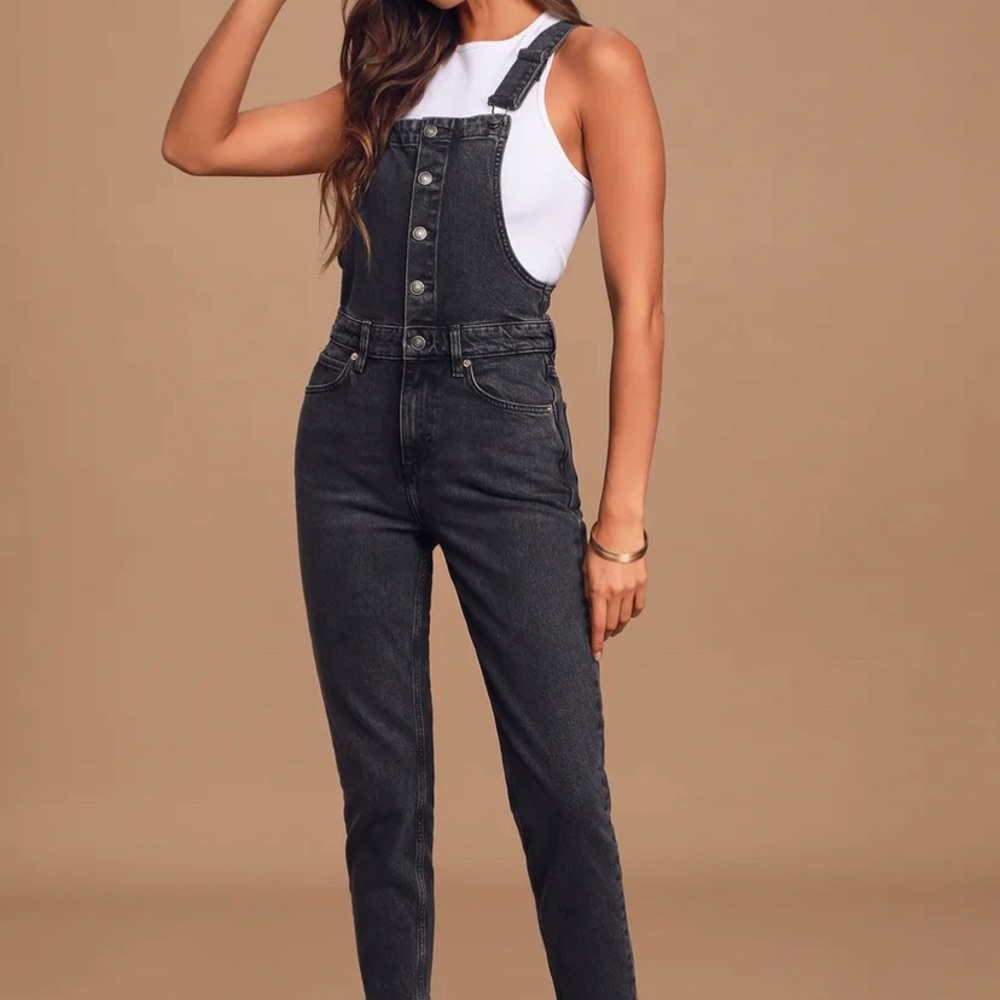 Free People We The Free Shelby Black Jean Overall Jumpsuit